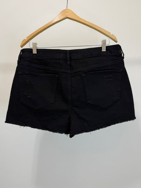 SO High Rise Shortie Jean Shorts – Black – Sz 17/33W (Distressed, Raw Hem) NWOT