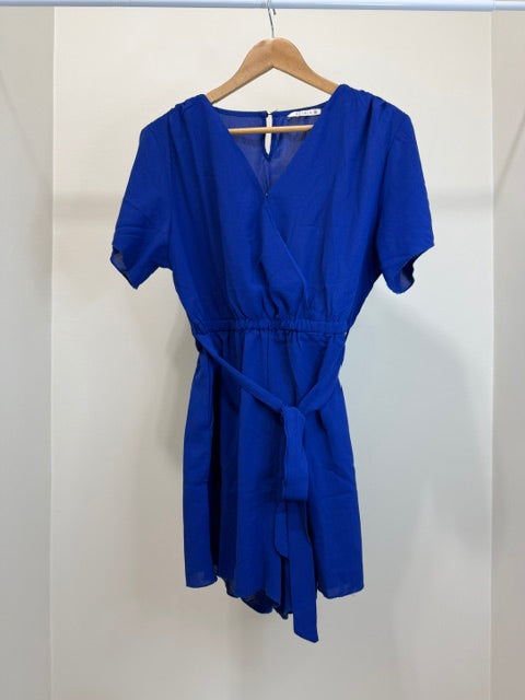 REORIA Royal Blue Belted V Neck Romper SzXL