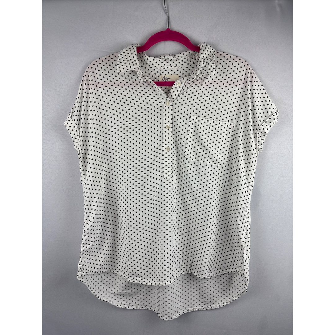 Cosmic Blue Love Polka Dot Short Sleeve Button-Up Blouse Medium