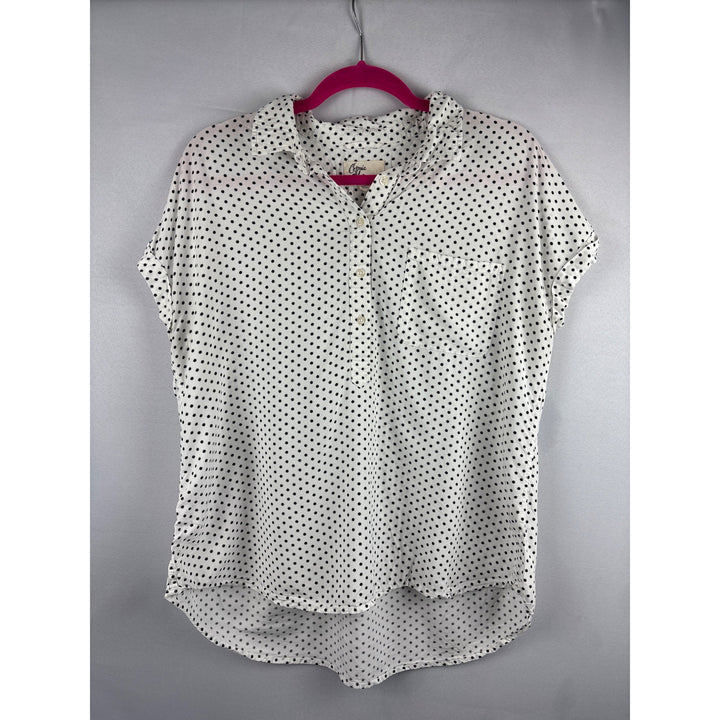 Cosmic Blue Love Polka Dot Short Sleeve Button-Up Blouse Medium