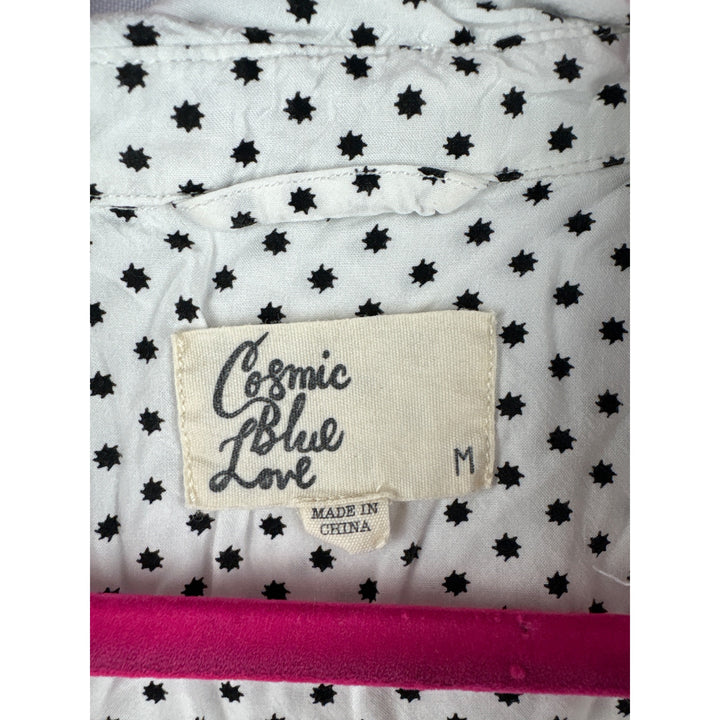Cosmic Blue Love Polka Dot Short Sleeve Button-Up Blouse Medium