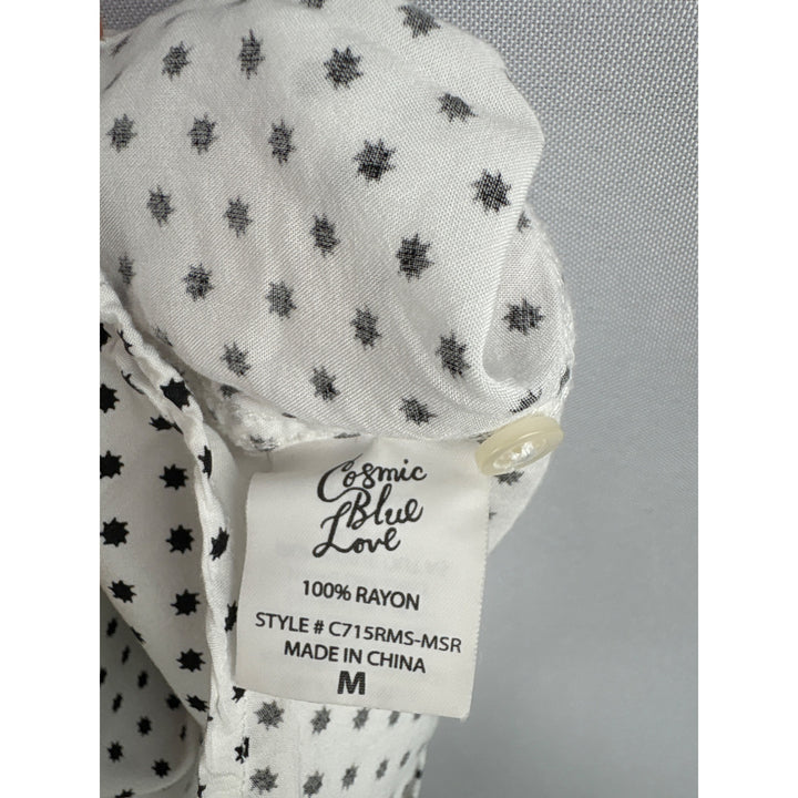 Cosmic Blue Love Polka Dot Short Sleeve Button-Up Blouse Medium