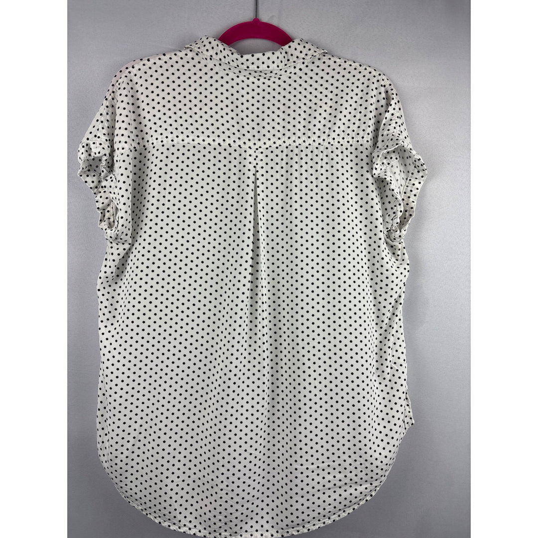 Cosmic Blue Love Polka Dot Short Sleeve Button-Up Blouse Medium