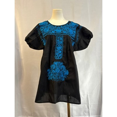 Women’s Handmade Black Shirt with Blue Embroidery, No Size Tags Read Description