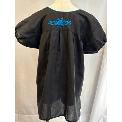 Women’s Handmade Black Shirt with Blue Embroidery, No Size Tags Read Description