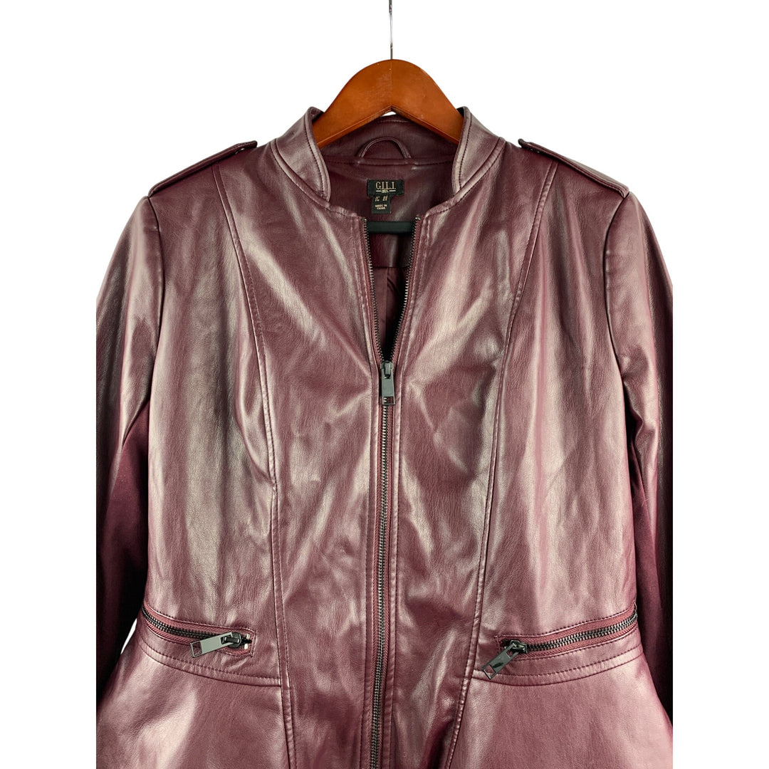 G.I.L. Womens Faux Leather Jacket Size M Burgundy