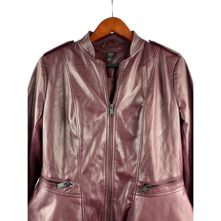 G.I.L. Womens Faux Leather Jacket Size M Burgundy