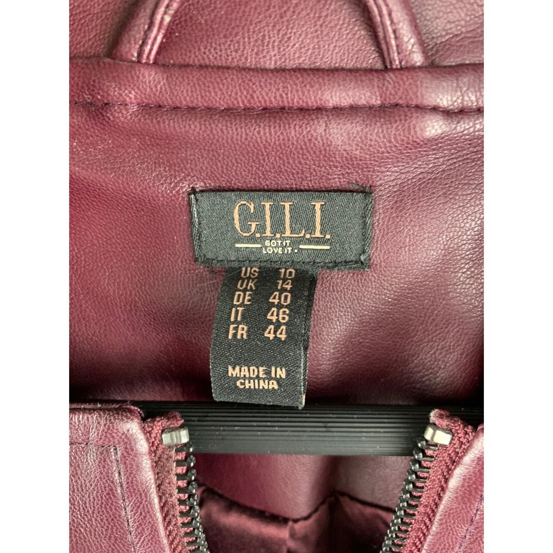 G.I.L. Womens Faux Leather Jacket Size M Burgundy