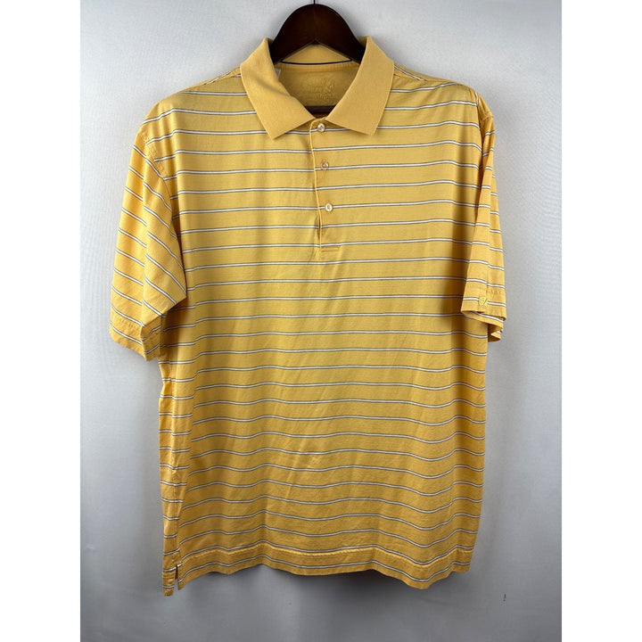 Men’s Vintage Cutter & Buck Large Yellow w/ B&W Striped Polo Shirt