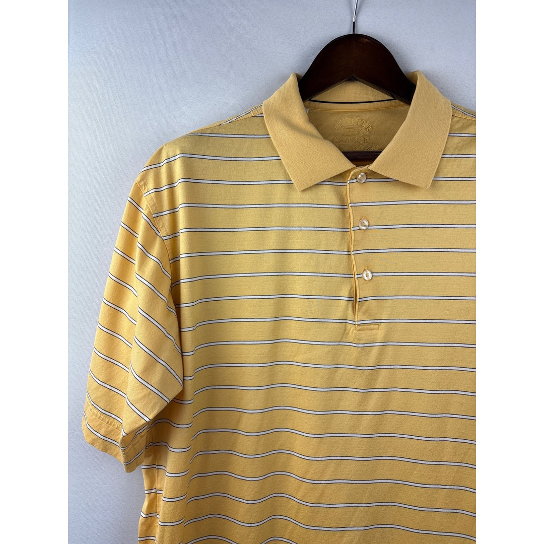Men’s Vintage Cutter & Buck Large Yellow w/ B&W Striped Polo Shirt