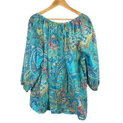 Lauren Ralph Lauren Womens 2X Floral Paisley Boho Blouse 100% Cotton