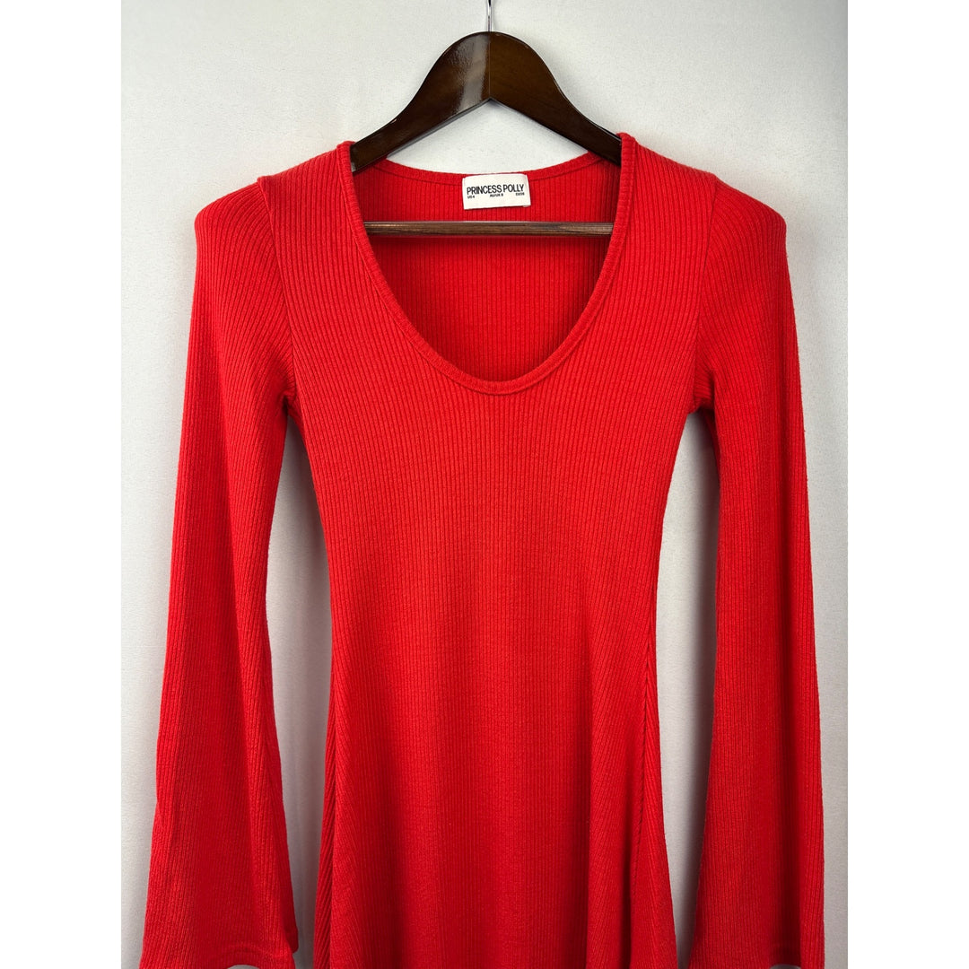 Women’s Princess Polly Size 4 Red Long Bell Sleeved Mini Dress