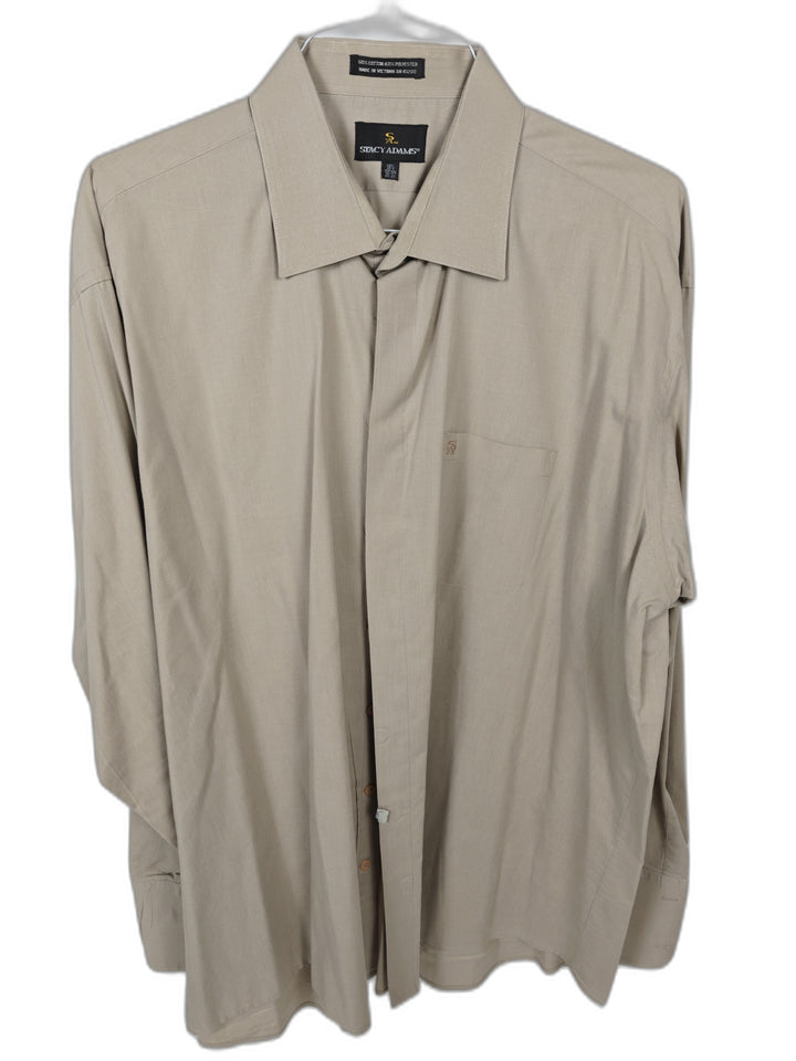Stacy Adams Men's Tan Hidden Placket Dress Shirt 18.5 36/37 Cotton Blend Button Up