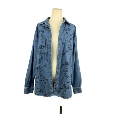 Women's Port Authority Blue Air Brushed Cats Cardigan , 100% Cotton - Size L