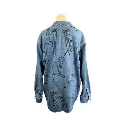 Women's Port Authority Blue Air Brushed Cats Cardigan , 100% Cotton - Size L