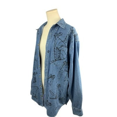 Women's Port Authority Blue Air Brushed Cats Cardigan , 100% Cotton - Size L