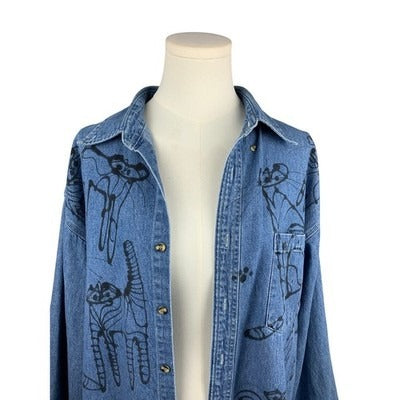 Women's Port Authority Blue Air Brushed Cats Cardigan , 100% Cotton - Size L