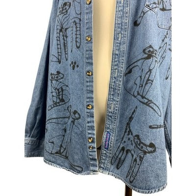 Women's Port Authority Blue Air Brushed Cats Cardigan , 100% Cotton - Size L