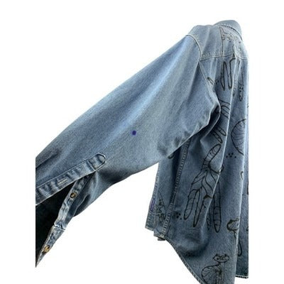 Women's Port Authority Blue Air Brushed Cats Cardigan , 100% Cotton - Size L