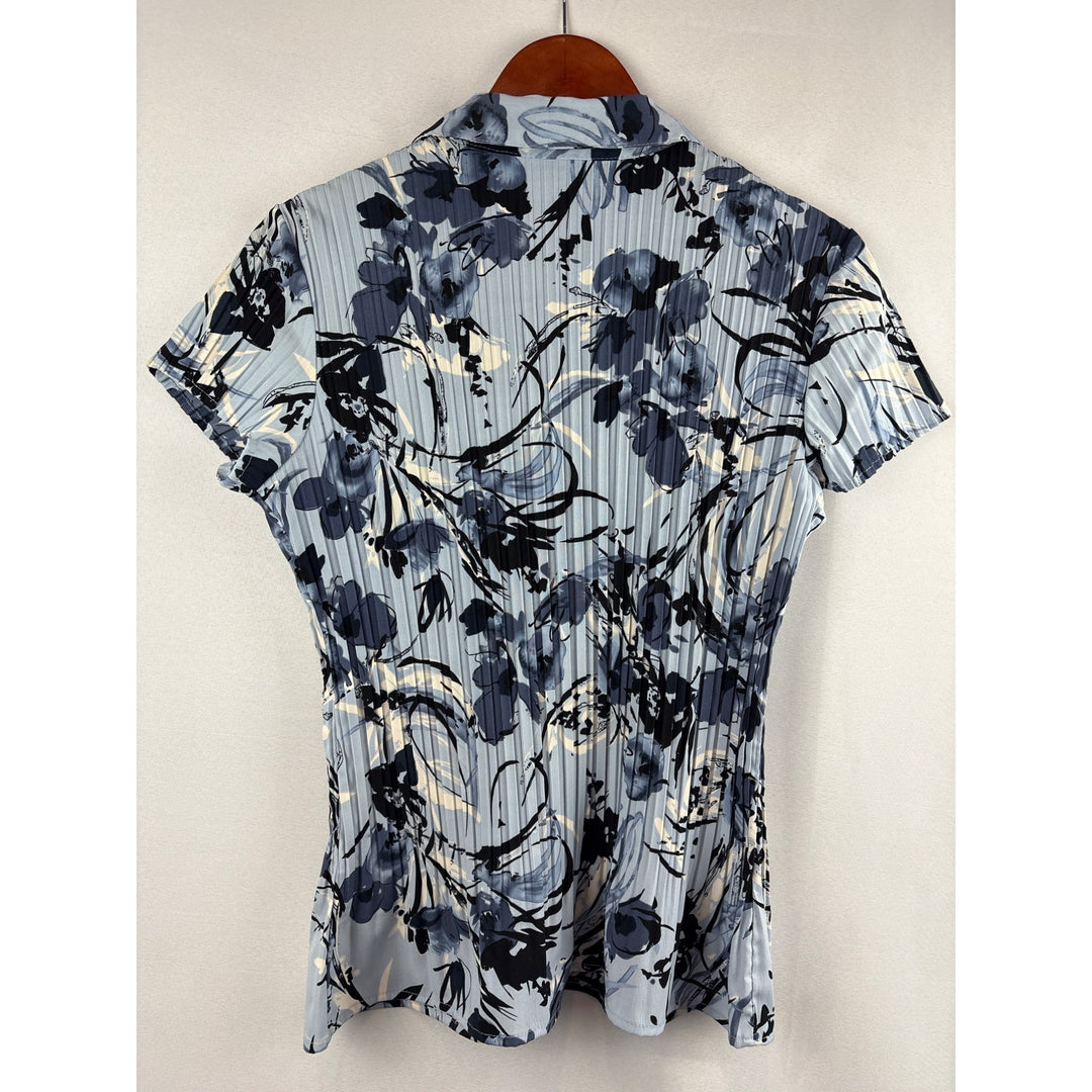 APT. 9 Size Petite Medium Blue Floral Button-Up Short Sleeve Blouse