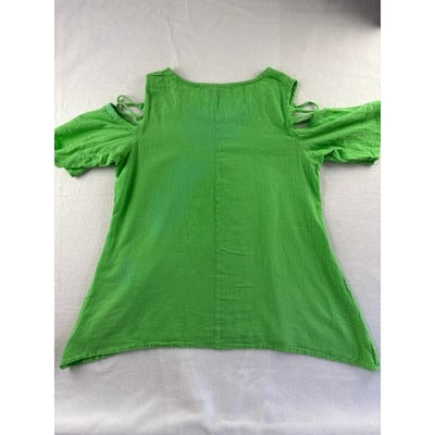 Oh My Gauze! Womens Green Cold Shoulder Top Size L