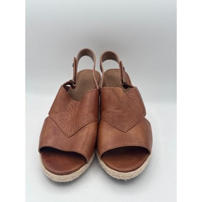 Vionic Womens Open-Toe Brown Leather Slingback Wedge Sandals Size 8M Espadrille Style