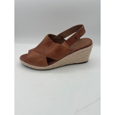 Vionic Womens Open-Toe Brown Leather Slingback Wedge Sandals Size 8M Espadrille Style