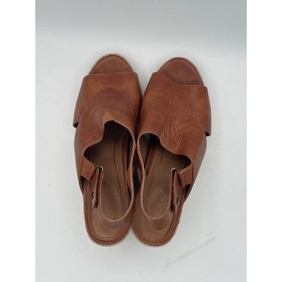 Vionic Womens Open-Toe Brown Leather Slingback Wedge Sandals Size 8M Espadrille Style