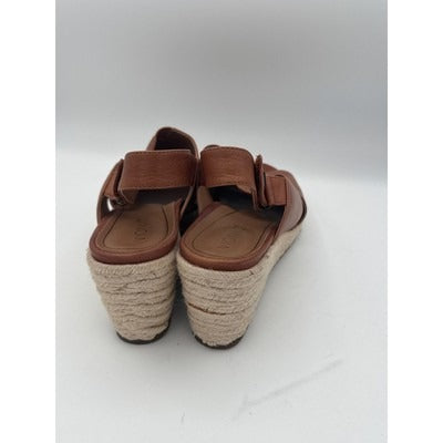 Vionic Womens Open-Toe Brown Leather Slingback Wedge Sandals Size 8M Espadrille Style