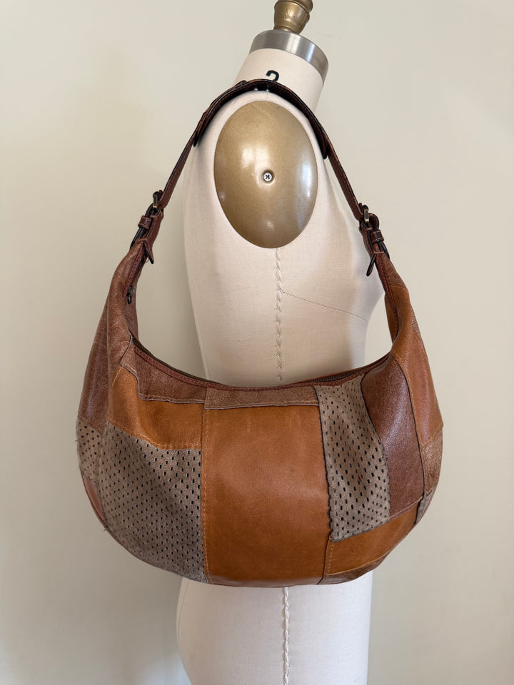 Vintage Christian Dior Brown Patchwork Leather Hobo Shoulder Bag Y2K