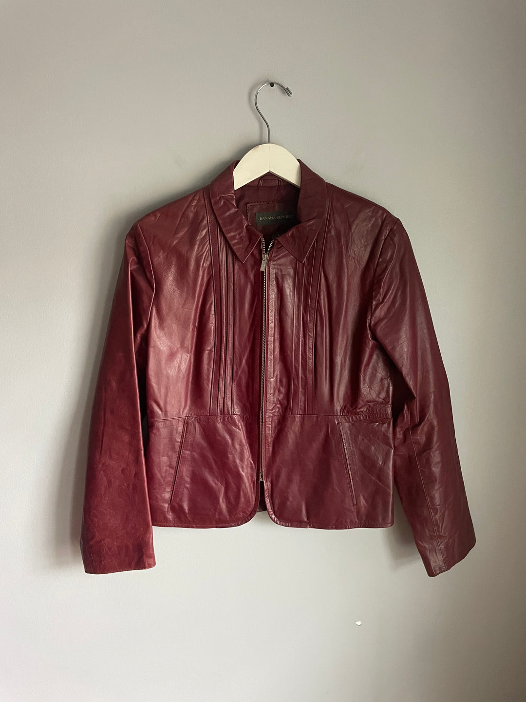 Banana Republic Oxblood Burgundy Genuine Leather Jacket Zip Front Size 6 Vintage Y2K