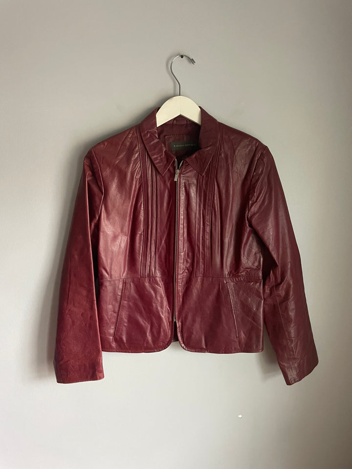 Banana Republic Oxblood Burgundy Genuine Leather Jacket Zip Front Size 6 Vintage Y2K