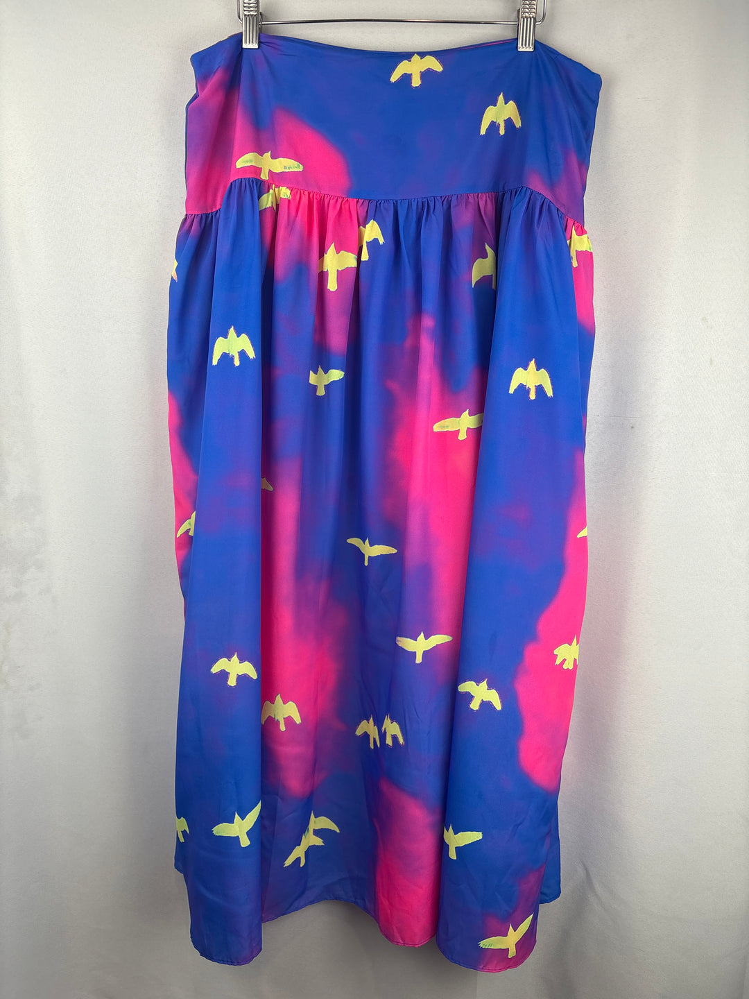 Women’s Chaouiche XL Pink &amp; Blue Maxi Skirt w/ Yellow Birds