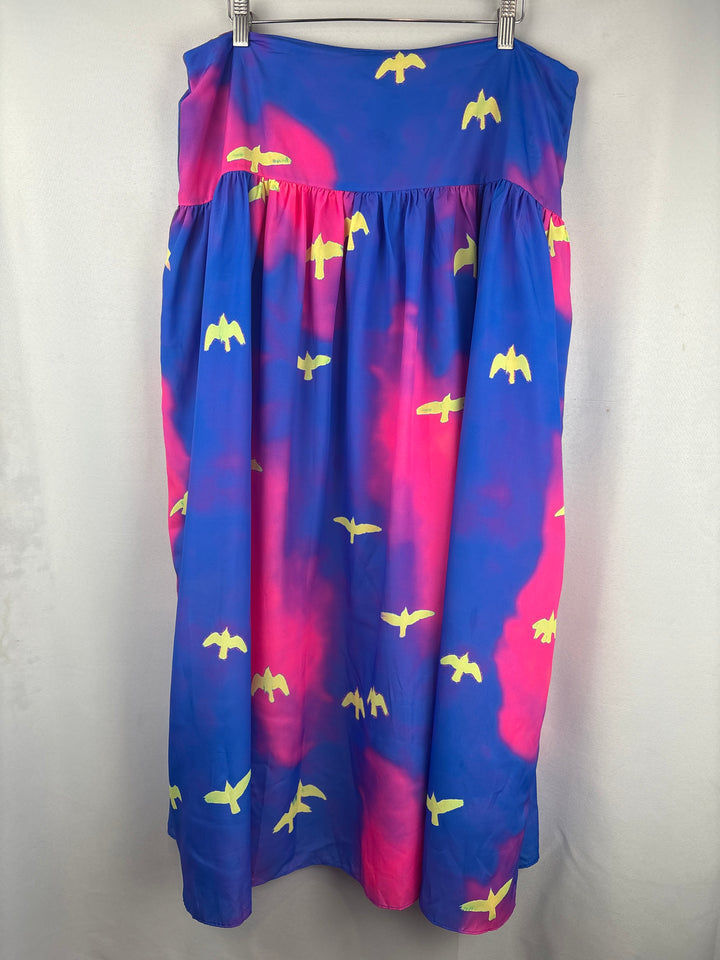 Women’s Chaouiche XL Pink &amp; Blue Maxi Skirt w/ Yellow Birds