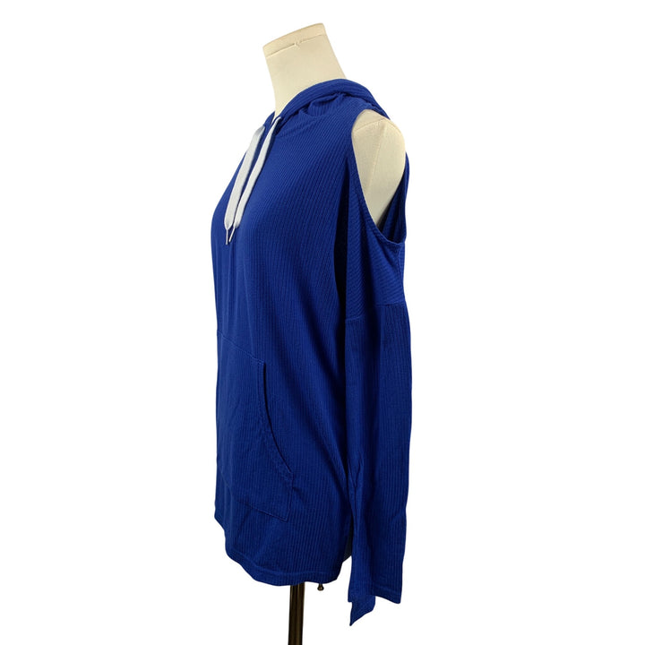 Warrior By Danica Patrick Blue Hooded Cold Shoulder Pullover Top With Kangaroo Pocket S