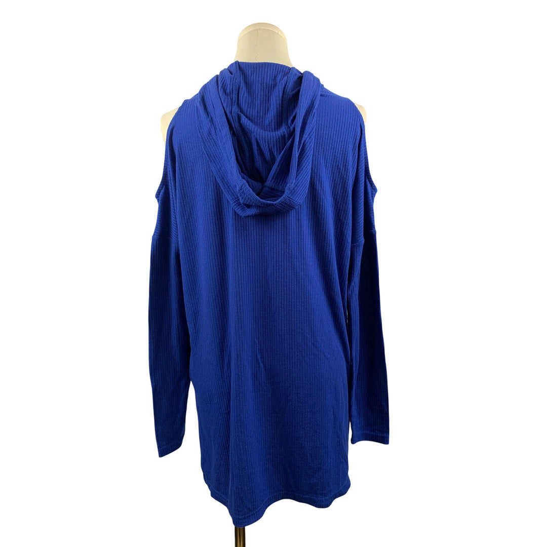 Warrior By Danica Patrick Blue Hooded Cold Shoulder Pullover Top With Kangaroo Pocket S