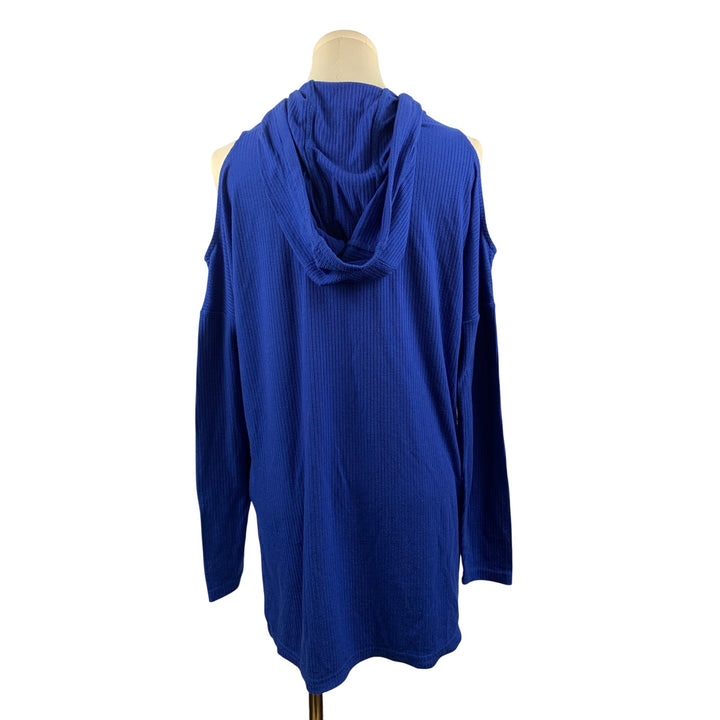 Warrior By Danica Patrick Blue Hooded Cold Shoulder Pullover Top With Kangaroo Pocket S