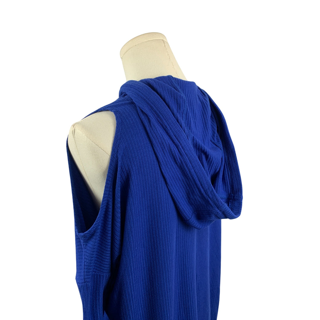 Warrior By Danica Patrick Blue Hooded Cold Shoulder Pullover Top With Kangaroo Pocket S