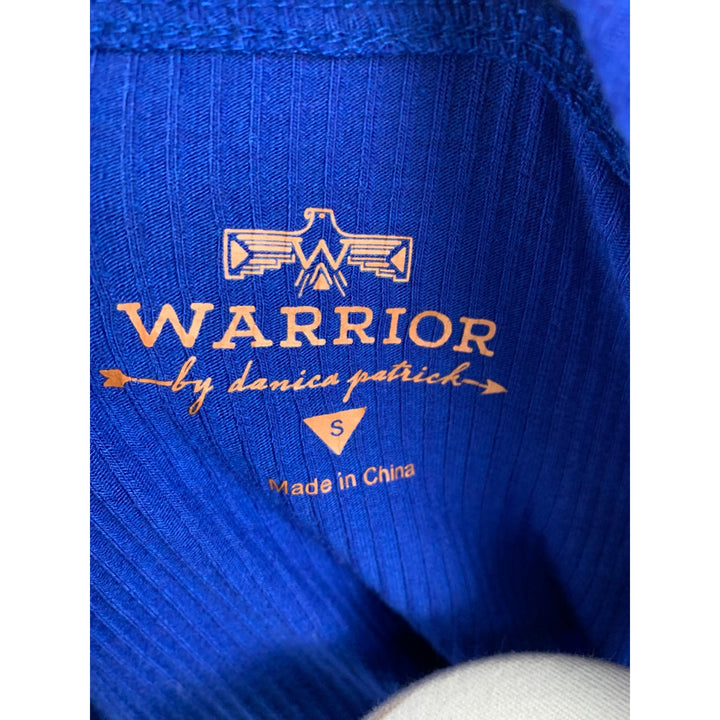 Warrior By Danica Patrick Blue Hooded Cold Shoulder Pullover Top With Kangaroo Pocket S