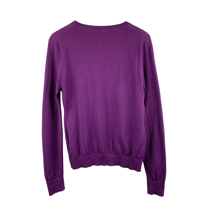 Central Park West Womens Purple Cardigan Sweater M With Sequin Detail