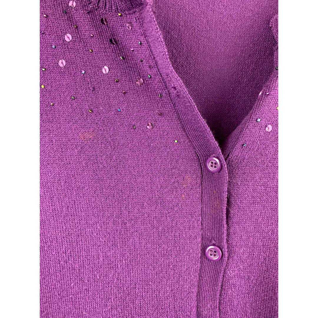Central Park West Womens Purple Cardigan Sweater M With Sequin Detail