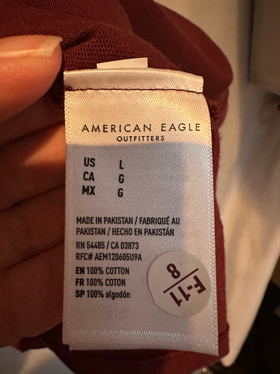 Men’s American Eagle Maroon Cotton Jersey Size L