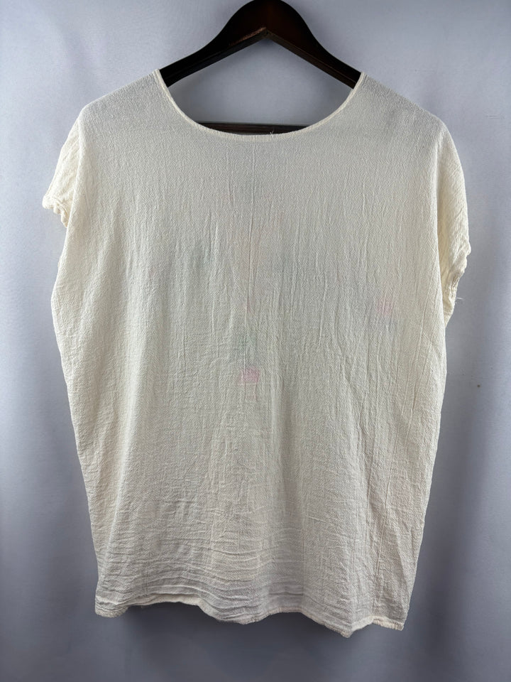 Women’s Handmade XL Cream Floral Embroidered Blouse