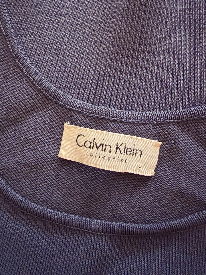 Calvin Klein Collection Navy Ribbed Sleeveless Knit Tank Top Made in Italy Minimalist