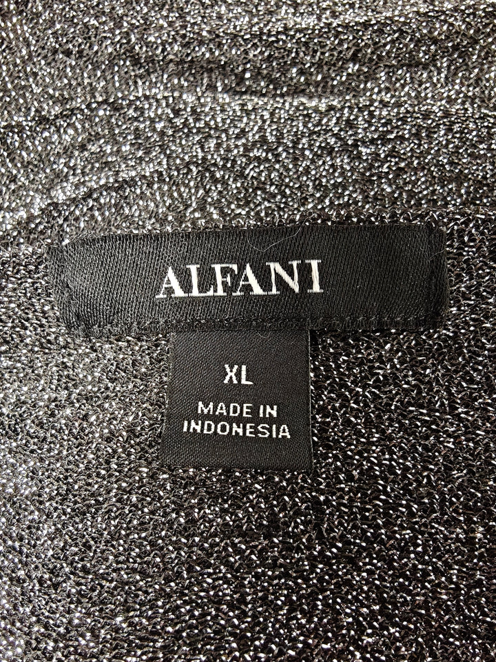 Women Alfani Metallic Asymmetrical Top Black Silver XL