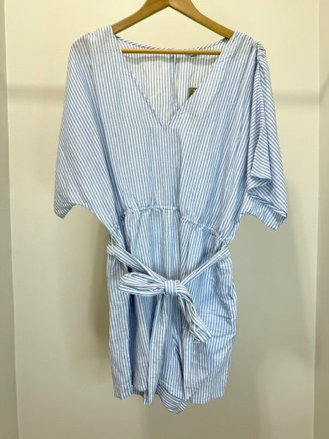 J.Crew White Blue Stripe Linen Blend Romper SzL NWT