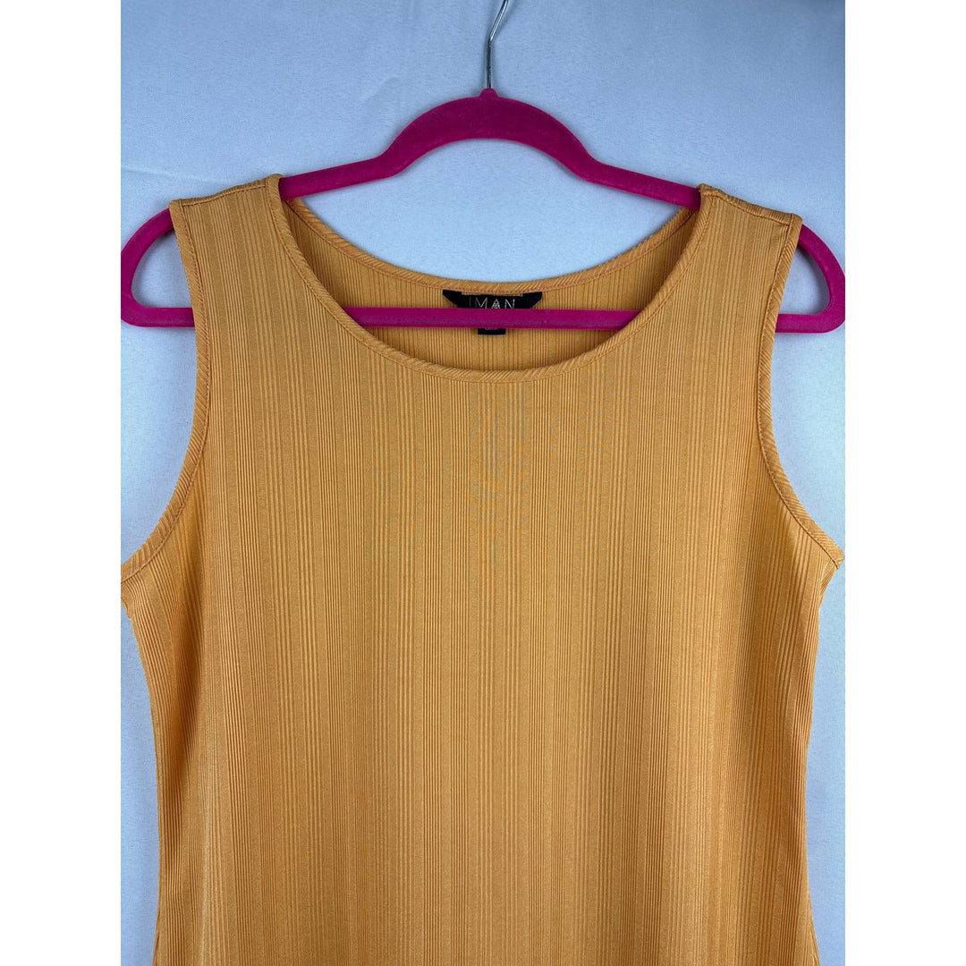 Iman Womens Mustard Sleeveless Ribbed Tank Top S