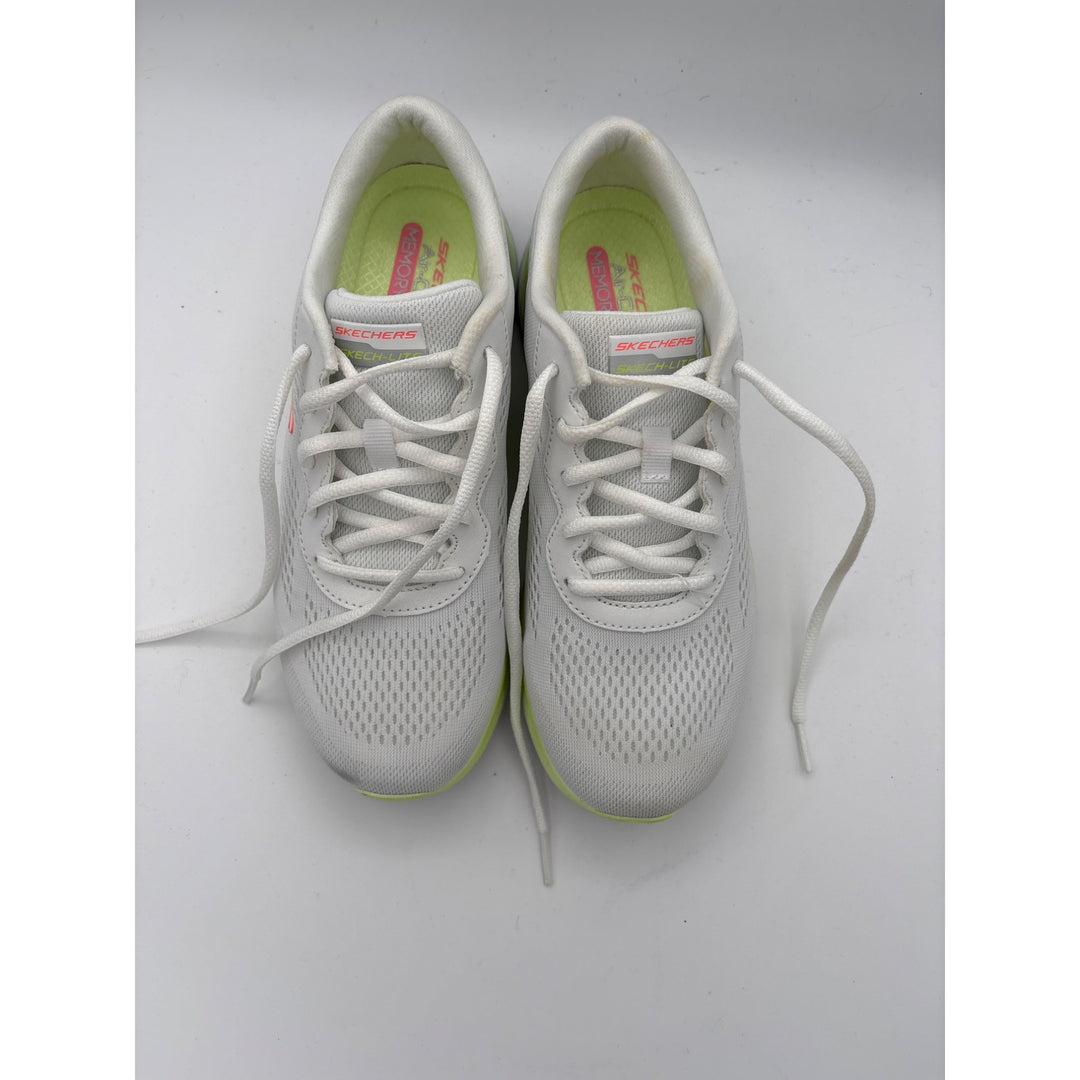 Skechers Womens Air-Cooled Memory Foam Athletic Shoes Size 7.5 White & Neon