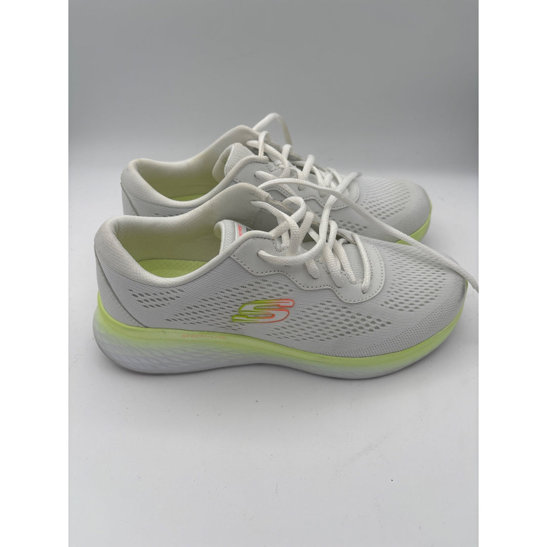Skechers Womens Air-Cooled Memory Foam Athletic Shoes Size 7.5 White & Neon