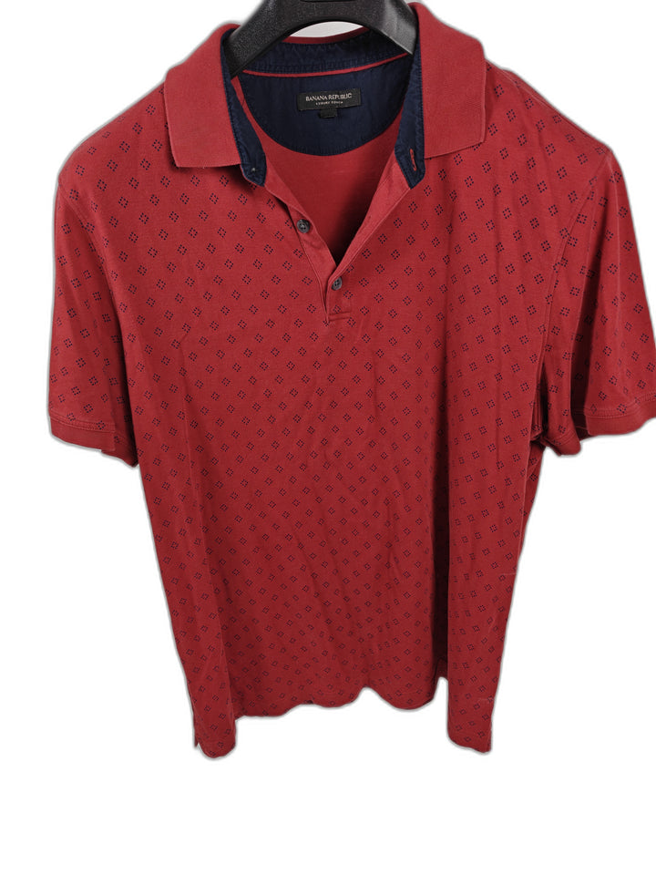 Men’s Banana Republic Luxury Touch Polo Shirt Red Navy Geometric Size XL